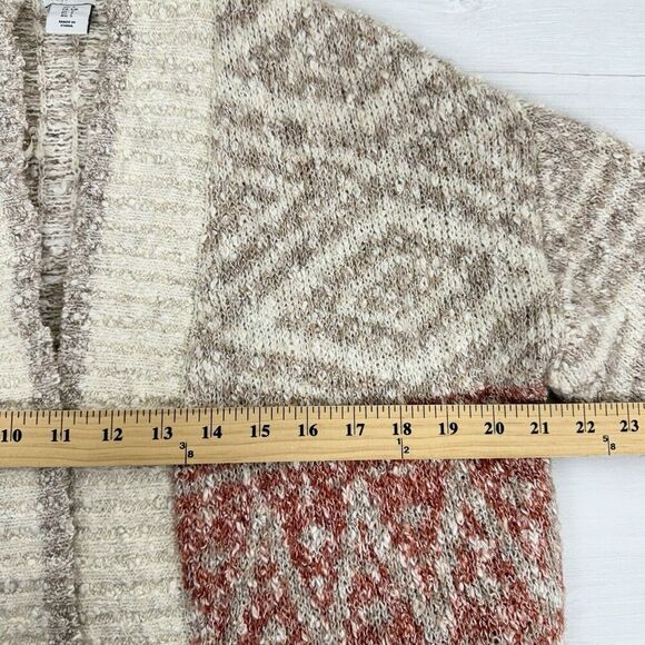 Joie Open Front Longline Cardigan Women S Nordic Knit Cream Red Cozy Fair Isle - Picture 11 of 14
